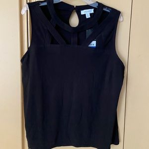 NWT Nine West Black Sleeveless Top with Lattice Cut-out Yoke, Size XL